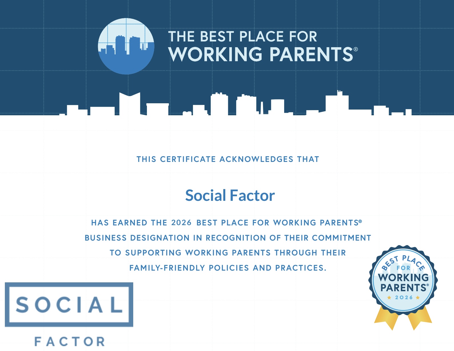 The Best Place For Working Parents - 2026 Certificate
