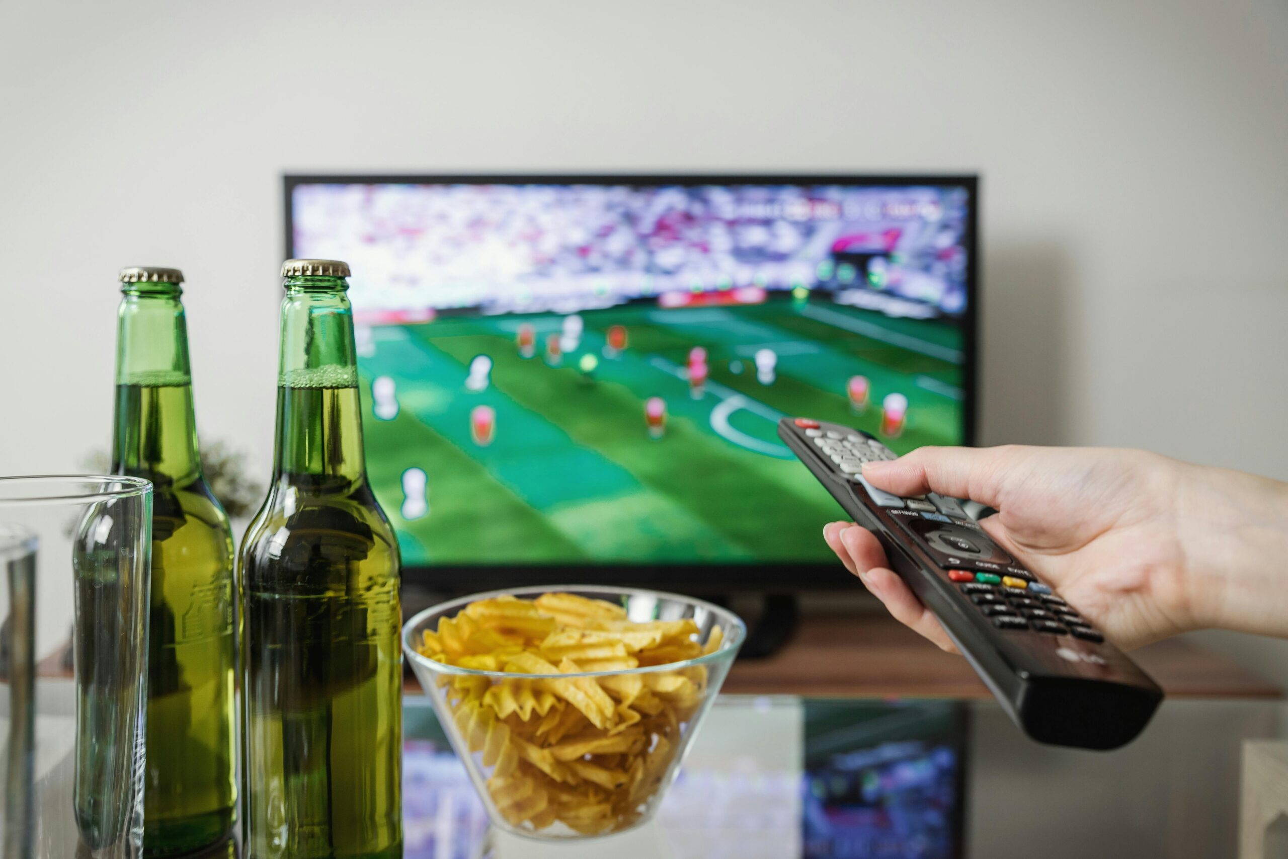 Someone watching sports on a TV