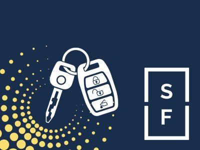 graphic of car keys and social factor logo