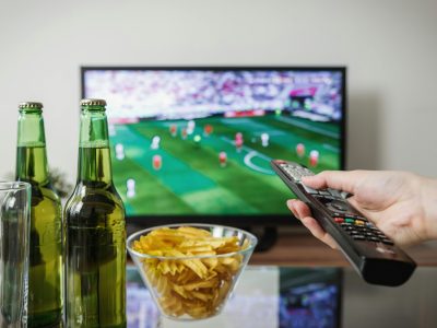 Someone watching sports on a TV